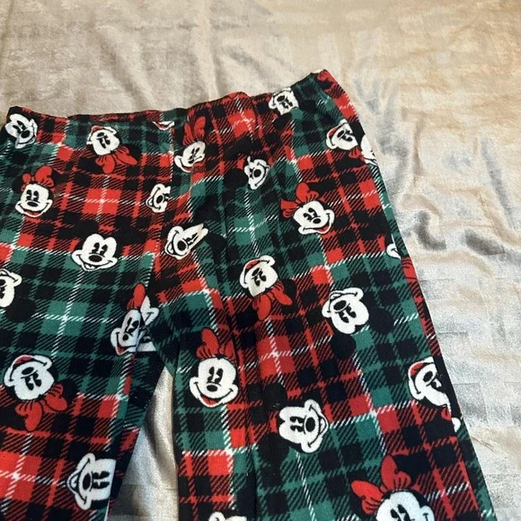 Disney Pajama Pants Womens Large Red Plaid Fleece Mickey Minnie Christmas Lounge - Picture 3 of 12